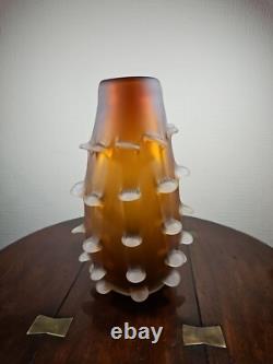 Vase en verre d'art italien vintage du milieu du siècle, satiné, corroso, tiré.