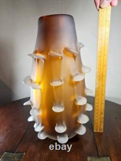 Vase en verre d'art italien vintage du milieu du siècle, satiné, corroso, tiré.