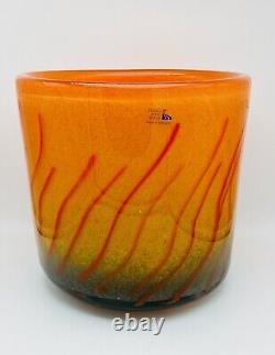 Vase en verre d'art moderniste orange par Vilniaus Stiklo Studija Abstrait Unique 8