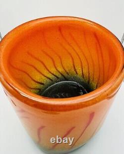 Vase en verre d'art moderniste orange par Vilniaus Stiklo Studija Abstrait Unique 8