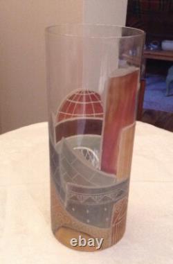 Vase en verre d'art moderniste signé A. Tabar, émaillé coupé, or, rouge, gris, inhabituel