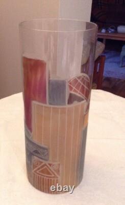 Vase en verre d'art moderniste signé A. Tabar, émaillé coupé, or, rouge, gris, inhabituel