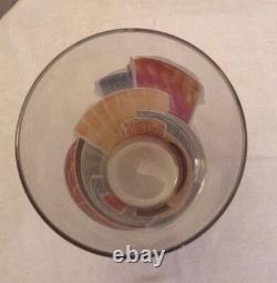 Vase en verre d'art moderniste signé A. Tabar, émaillé coupé, or, rouge, gris, inhabituel