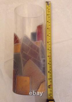 Vase en verre d'art moderniste signé A. Tabar, émaillé coupé, or, rouge, gris, inhabituel