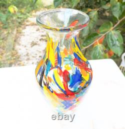 Vase en verre d'art multicolore à confettis en style Murano soufflé à la main de 10,5 pouces