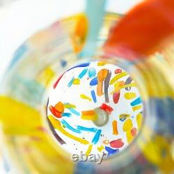 Vase en verre d'art multicolore à confettis en style Murano soufflé à la main de 10,5 pouces