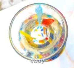 Vase en verre d'art multicolore à confettis en style Murano soufflé à la main de 10,5 pouces