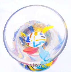 Vase en verre d'art multicolore à confettis en style Murano soufflé à la main de 10,5 pouces