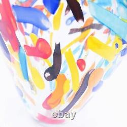 Vase en verre d'art multicolore à confettis en style Murano soufflé à la main de 10,5 pouces