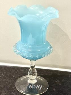 Vase en verre d’art opalin turquoise vintage Empoli italien