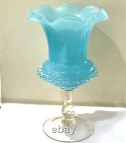 Vase en verre d’art opalin turquoise vintage Empoli italien