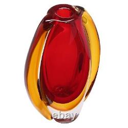Vase en verre d'art ovale rouge soufflé à la main Sommerso de 10 pouces de hauteur
