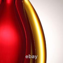 Vase en verre d'art ovale rouge soufflé à la main Sommerso de 10 pouces de hauteur