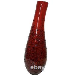 Vase en verre d'art rouge et noir vintage lourd de 15 pouces de hauteur en verre éclaboussé soufflé à la main lisse