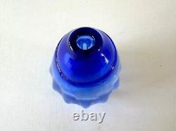 Vase en verre d'art signé, forme organique bleue, fabriqué à la main, 3x4