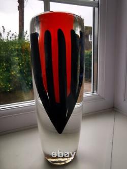 Vase en verre d'art sommerso noir/orange tchèque/murano grand et époustouflant