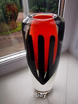 Vase en verre d'art sommerso noir/orange tchèque/murano grand et époustouflant