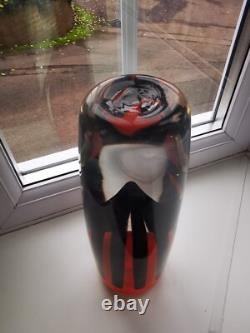 Vase en verre d'art sommerso noir/orange tchèque/murano grand et époustouflant