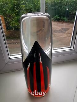 Vase en verre d'art sommerso noir/orange tchèque/murano grand et époustouflant
