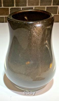 Vase en verre d’art soufflé à la main ambre marron avec éclats dorés, lourd, style Murano 6