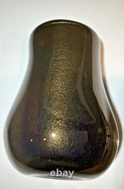 Vase en verre d’art soufflé à la main ambre marron avec éclats dorés, lourd, style Murano 6