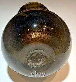 Vase en verre d’art soufflé à la main ambre marron avec éclats dorés, lourd, style Murano 6