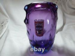 Vase en verre d'art tchèque vintage Chribska de Josef Hospodka avec des côtés striés violets intenses