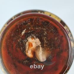 Vase en verre d'art vintage Muller Frères Luneville avec feuilles d'or, hauteur 14,5 cm