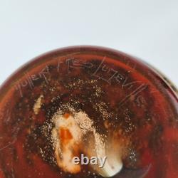 Vase en verre d'art vintage Muller Frères Luneville avec feuilles d'or, hauteur 14,5 cm