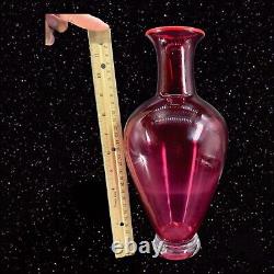 Vase en verre d'art vintage S Stang 1996 rouge haut grand en verre luminescent au manganèse vert UV