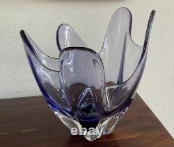 Vase en verre d'art vintage japonais Iwatsu Hineri violet avec motif de mouchoir