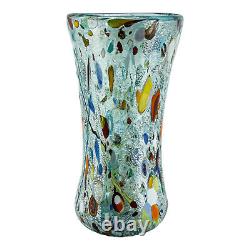 Vase en verre de Murano bleu clair multicolore fait main soufflé millefiori 25 cm