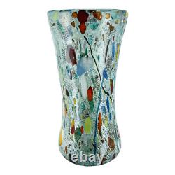 Vase en verre de Murano bleu clair multicolore fait main soufflé millefiori 25 cm
