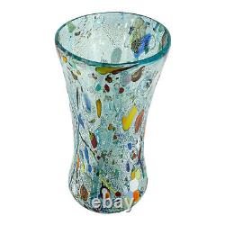 Vase en verre de Murano bleu clair multicolore fait main soufflé millefiori 25 cm