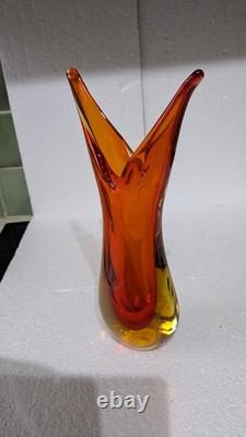 Vase en verre de Murano en forme de goutte sculptural orange Sommerso par Flavio Poli pour Seguso