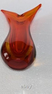 Vase en verre de Murano en forme de goutte sculptural orange Sommerso par Flavio Poli pour Seguso