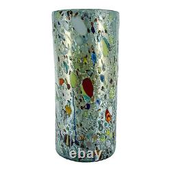 Vase en verre de Murano multicolore bleu soufflé à la main Millefiori 23cm Venise