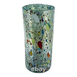 Vase en verre de Murano multicolore bleu soufflé à la main Millefiori 23cm Venise