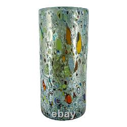 Vase en verre de Murano multicolore bleu soufflé à la main Millefiori 23cm Venise