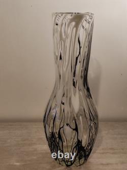Vase en verre de Murano vintage multicolore noir/blanc/transparent des années 1960 mi-siècle