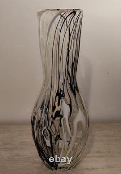 Vase en verre de Murano vintage multicolore noir/blanc/transparent des années 1960 mi-siècle
