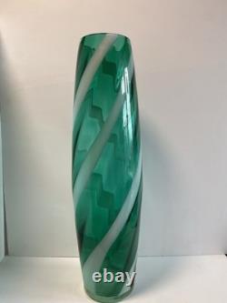 Vase en verre de sol Cristalleria Artistica Toscana Empoli de 50 cm des années 1960, rayures bonbon ?