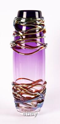 Vase en verre de studio Golden Trail Allister Malcolm violet de 14 pouces