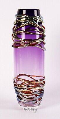 Vase en verre de studio Golden Trail Allister Malcolm violet de 14 pouces