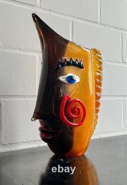 Vase en verre de style Murano, vase art visage 32 cm, fait à la main, pop art déco