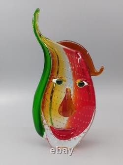Vase en verre design facial multicolore style Murano art décoratif en verre