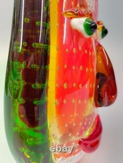 Vase en verre design facial multicolore style Murano art décoratif en verre