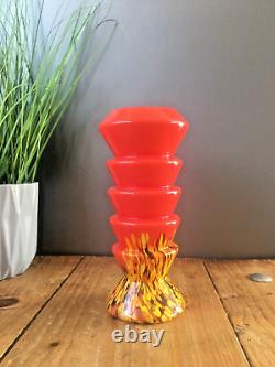 Vase en verre éclaboussé stratifié à étages de Kralik Ernst Steinwald, Art Déco, rouge tango