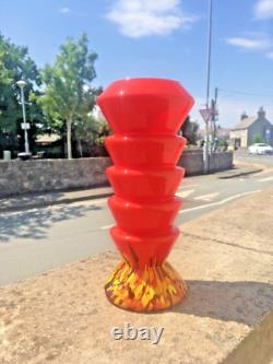 Vase en verre éclaboussé stratifié à étages de Kralik Ernst Steinwald, Art Déco, rouge tango