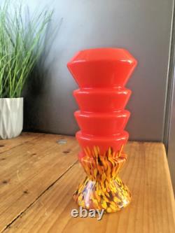 Vase en verre éclaboussé stratifié à étages de Kralik Ernst Steinwald, Art Déco, rouge tango